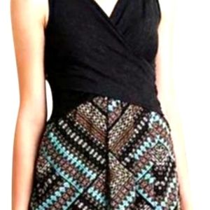 Anthropologie Black and Teal Geometric Midi Dress